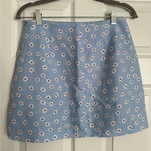 Mango Light Blue Mini Skirt with White Daisy Print